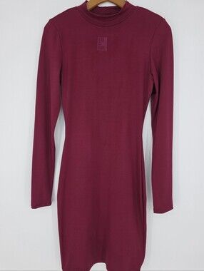 God Is Dope Burgundy Mock Neck Long Sleeve Bodycon Midi Dress Large USA